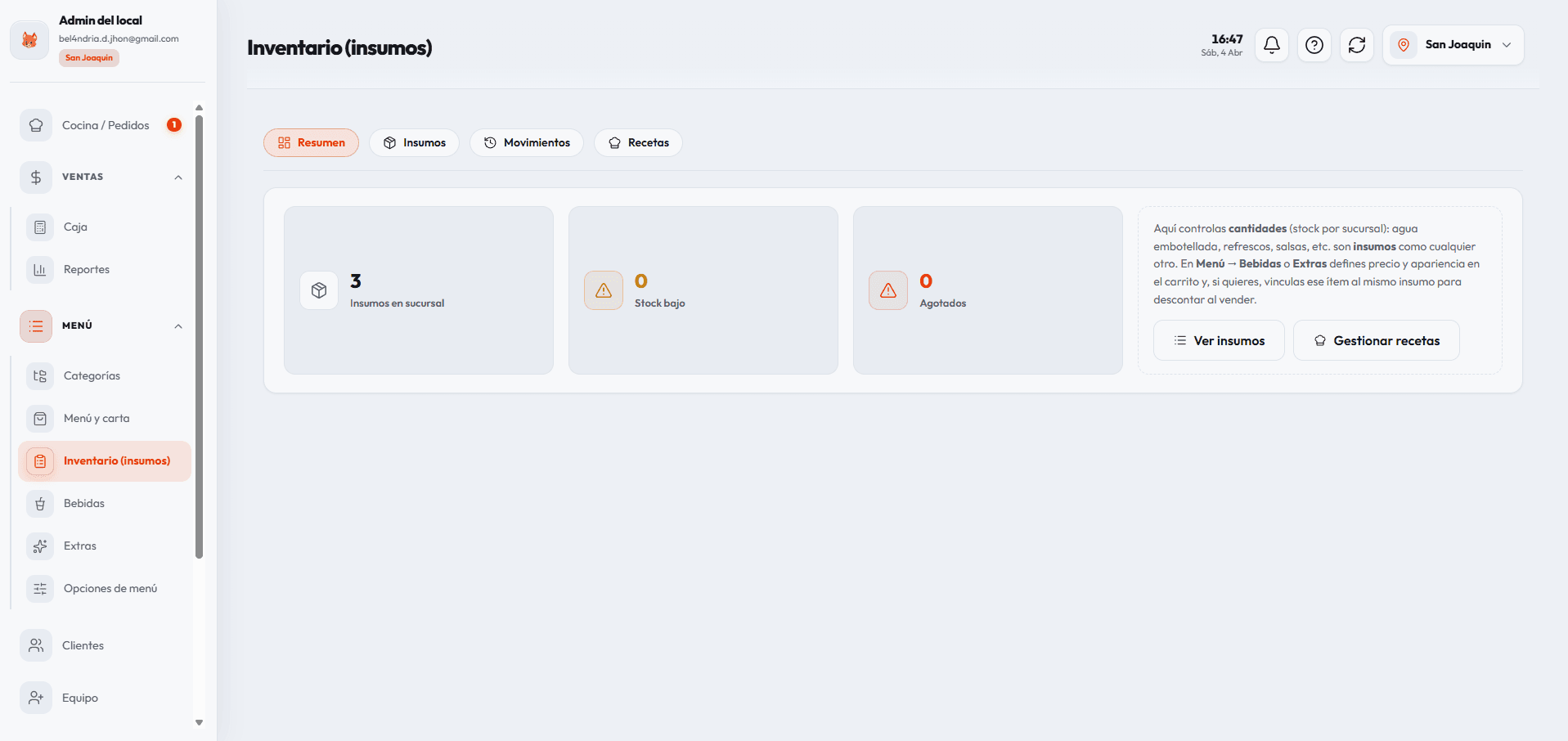 Inventario y stock por sucursal