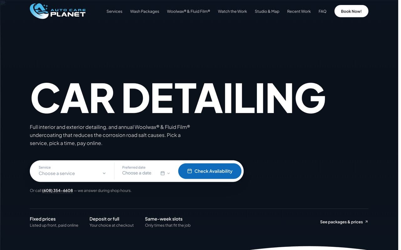 Portada de autocareplanet.com, diseñada y programada por el estudio