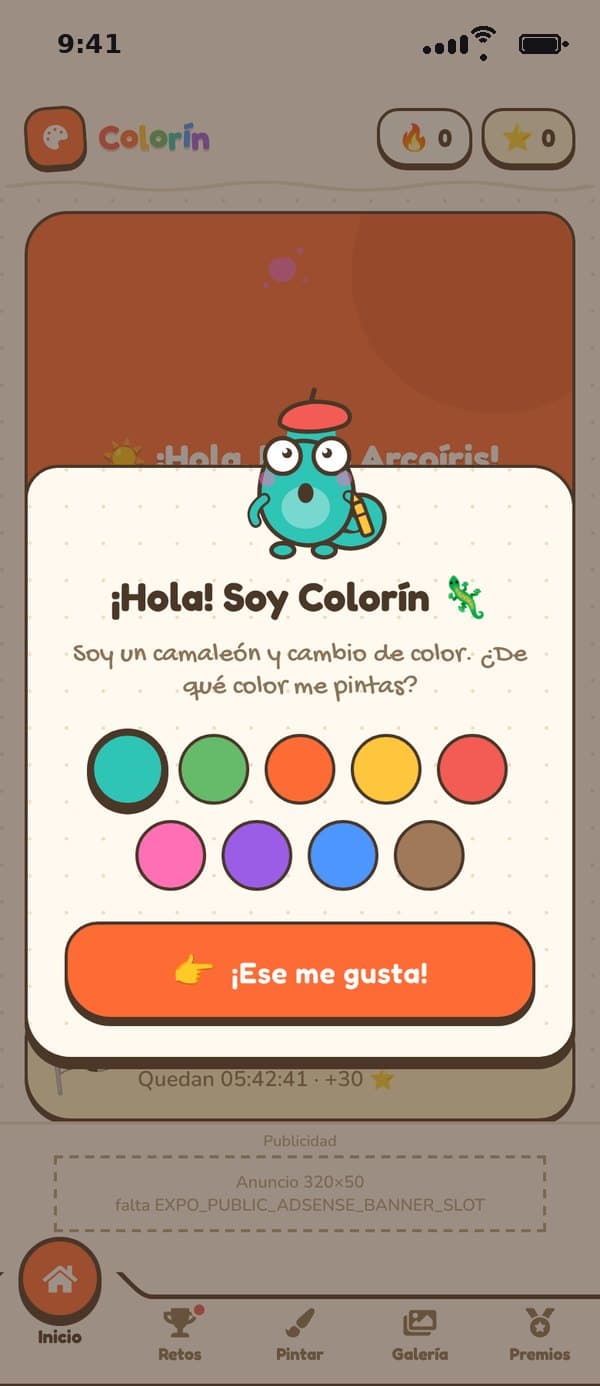 Colorín en el teléfono, con un dinosaurio a medio colorear