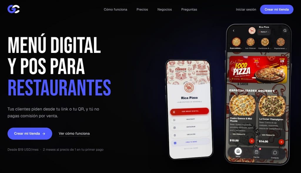 Página de Gcode POS: menú digital y POS para restaurantes